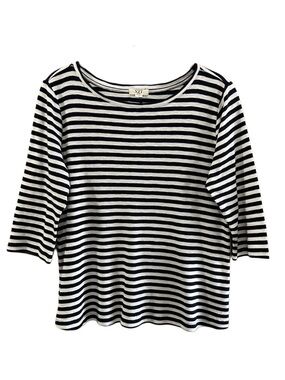NZT NIC+ZOE Women’s Navy White Striped Top 3/4 Sleeve Soft Stretch Size M